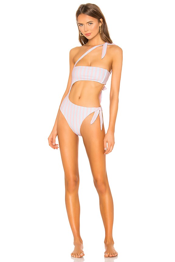 view 1 of 3 Shayk Onepiece in Coral & Blue Stripe