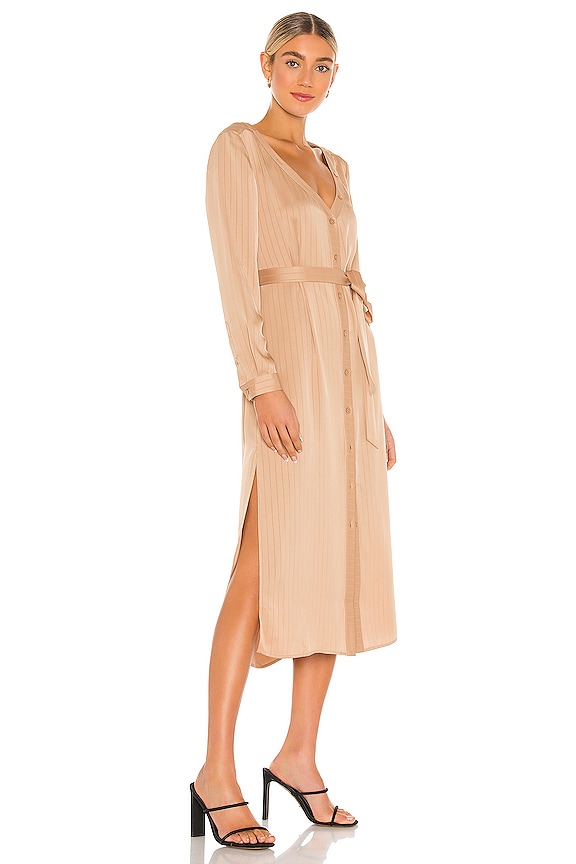 view 2 of 4 Open Neck Button Up Shirt Dress in Champagne Beige