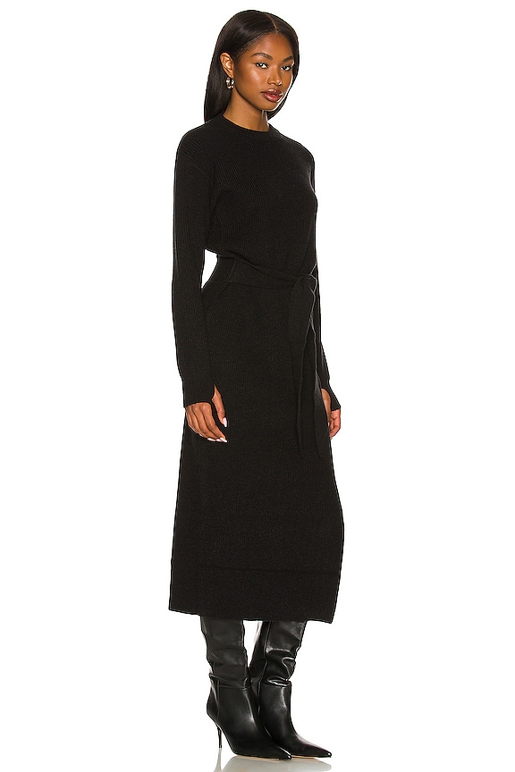view 2 of 3 Long Sleeve Ribbed Dress in Black