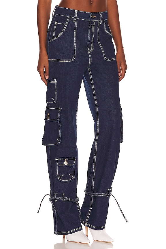 view 2 of 5 Bea Mid Rise Barrel Cargo in Indigo Dark Rinse