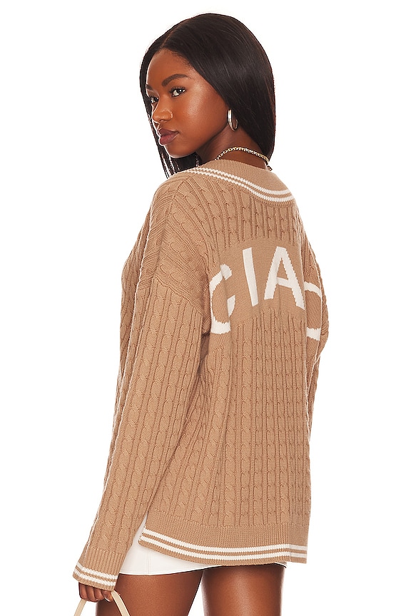 view 1 of 5 Ciao Cable V Neck Sweater in Camel & Ivory