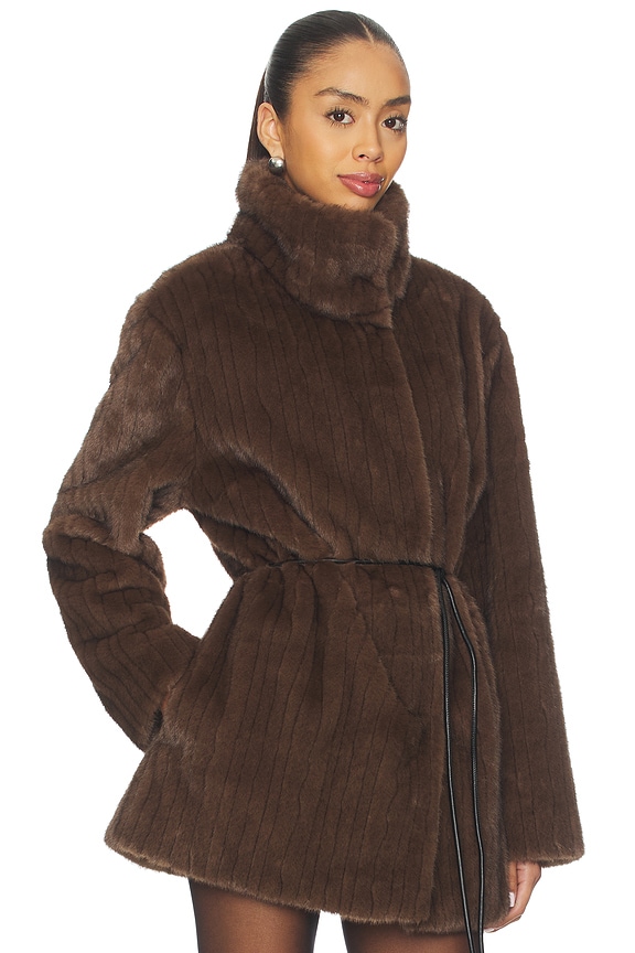 view 2 of 4 Maria Faux Fur Coat in Chocolate Brown
