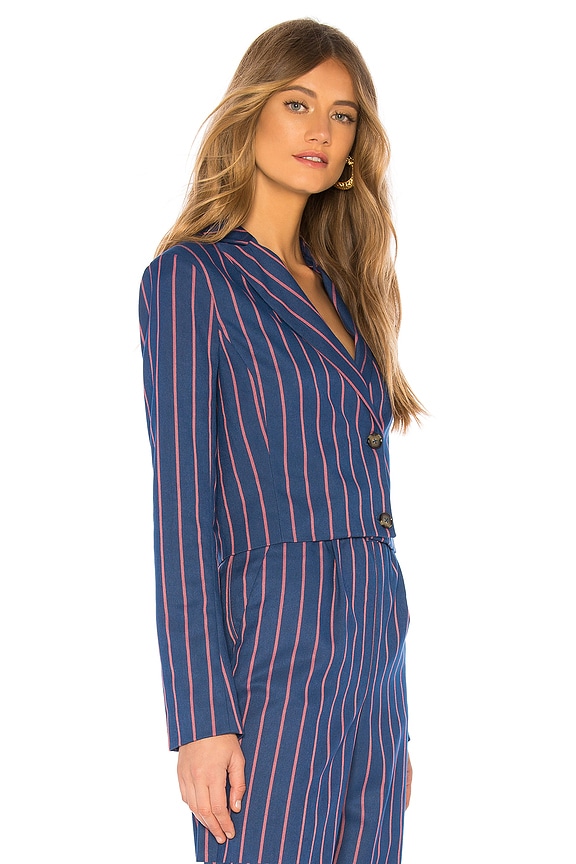 view 2 of 4 Cropped Double Breasted Jacket in Navy Coral Stripe