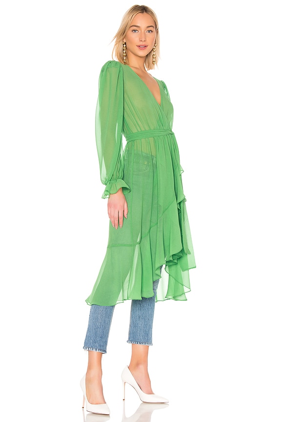 view 2 of 3 Ruffle Duster With Peasant Sleeves in Green