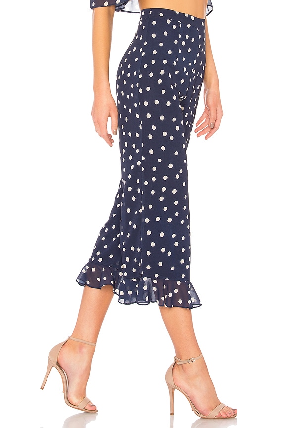 view 2 of 4 High Waist Pant With Ruffle in Navy Polka Dot
