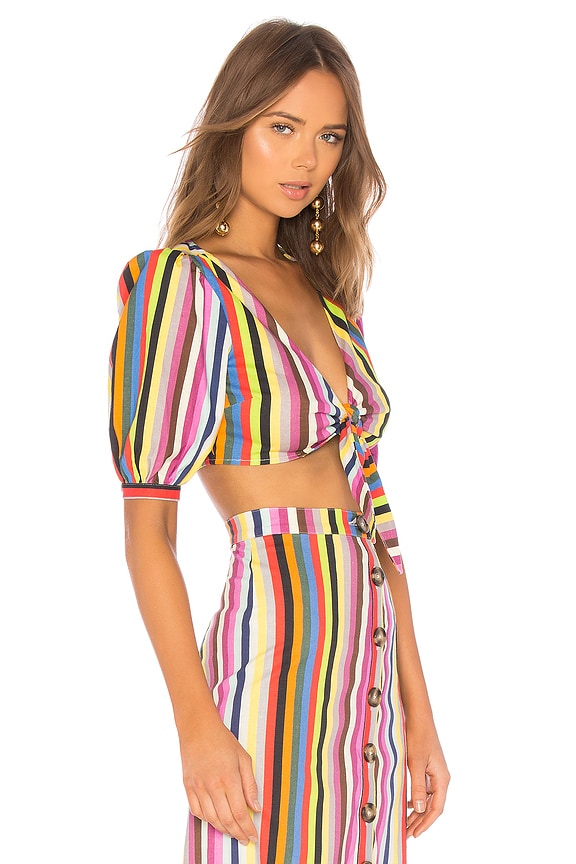 view 2 of 4 Tie Front Top in Rainbow Stripe