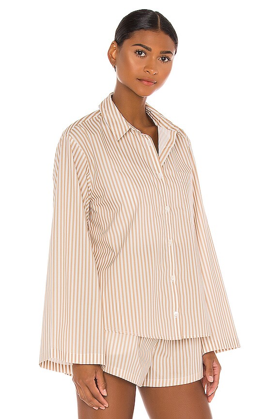 view 2 of 4 Oversized Button Down in Ivory & Brown Stripe