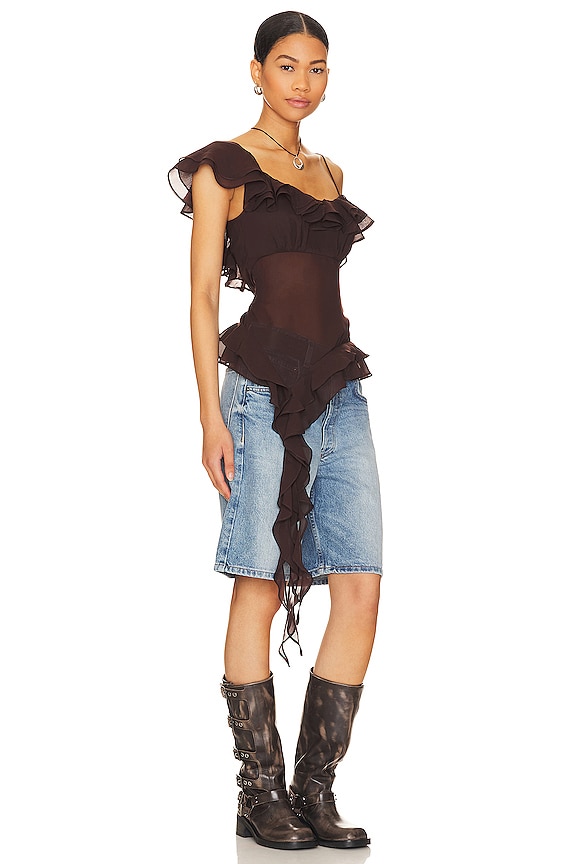 view 2 of 4 Jess Flounce Scarf Top in Chocolate Brown