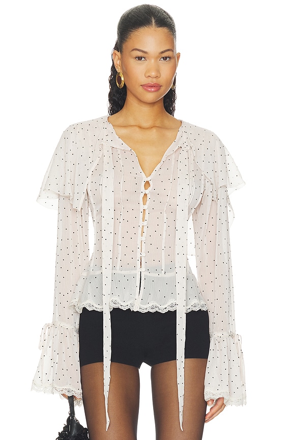 view 2 of 6 Elise Blouse in Cream & Black Dot