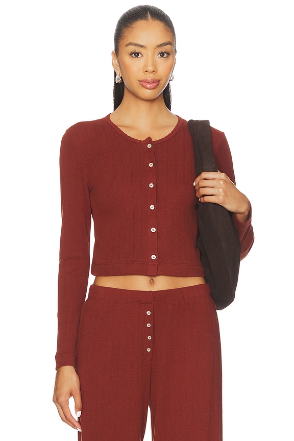 view 2 of 5 Pointelle Crop Cardigan in Cinnamon