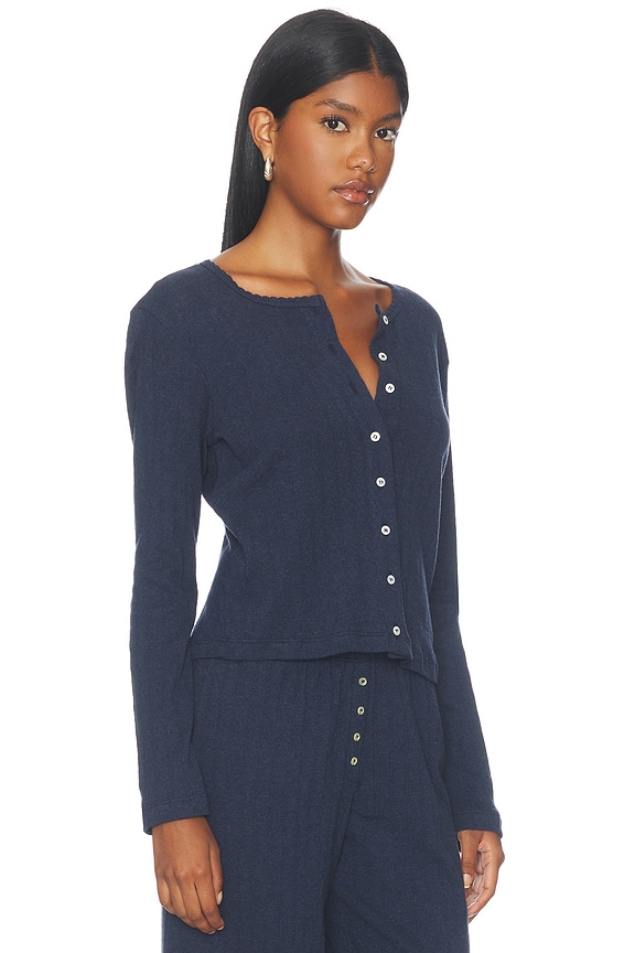 view 2 of 5 Pointelle Classic Cardigan in Midnight	Melange