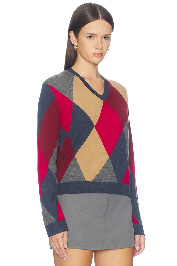 view 2 of 4 James Argyle Classic V Neck Pullover in Framboise	Argyle