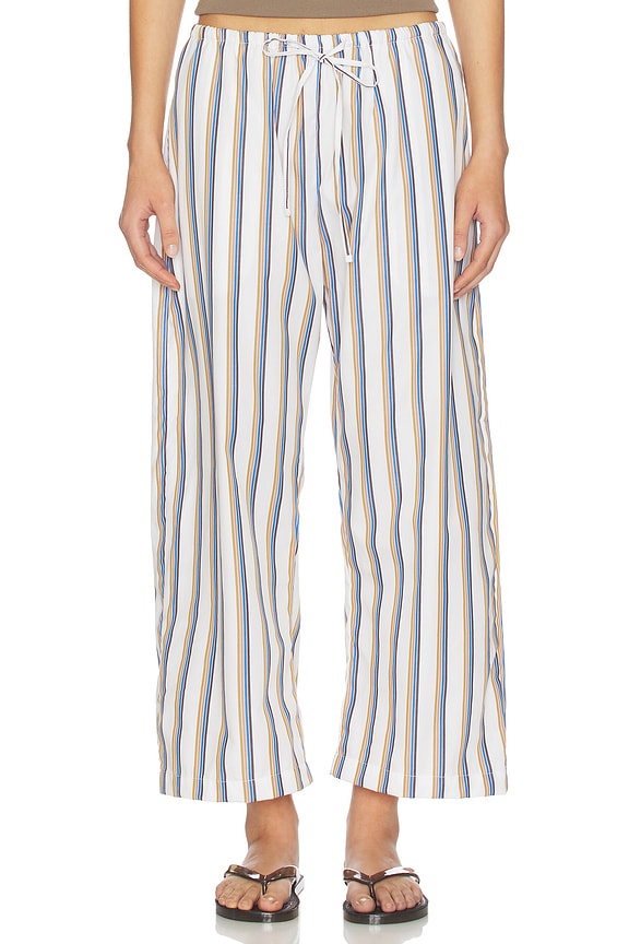 view 1 of 6 Yoshi Stripe Crop Drawstring Pant in Parch, Choco & Leset Blue Stripe