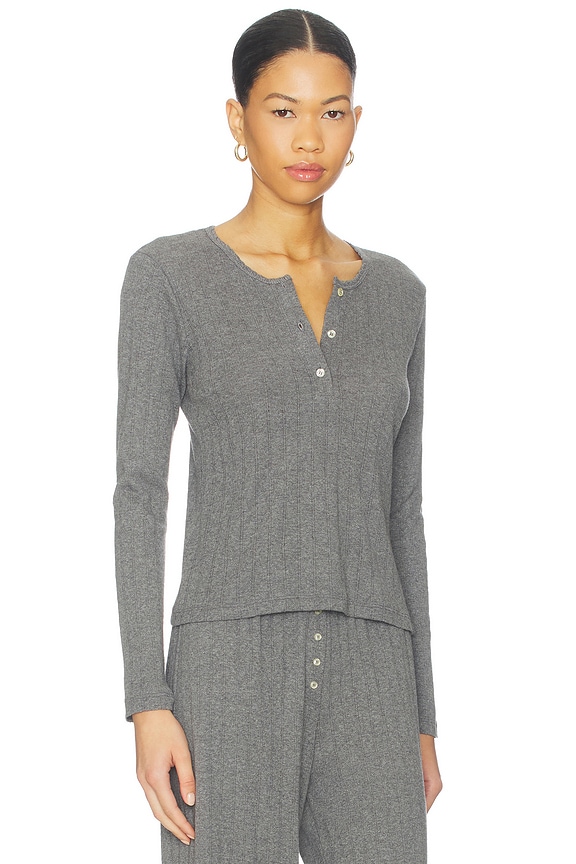 view 2 of 4 Pointelle Long Sleeve Henley in Granite