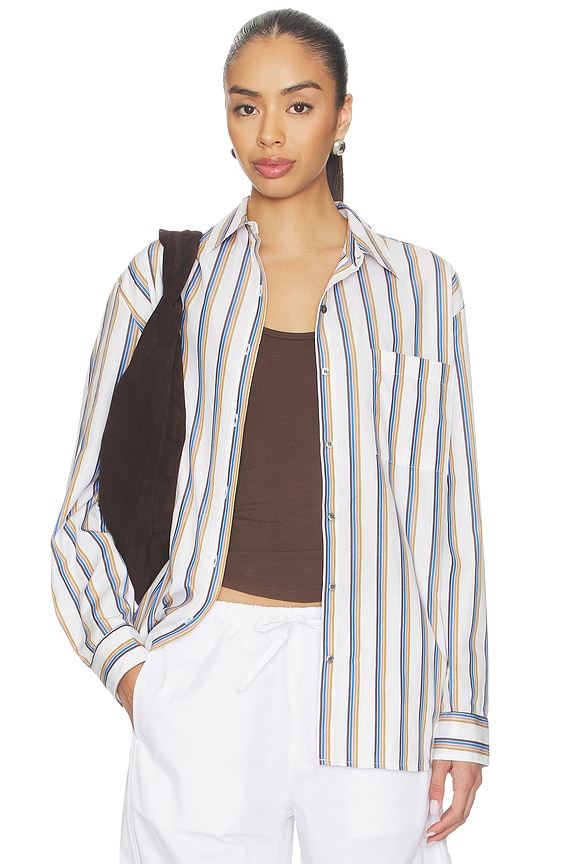 view 1 of 6 Yoshi Stripe Classic Button Down in Parch, Choco & Leset Blue Stripe
