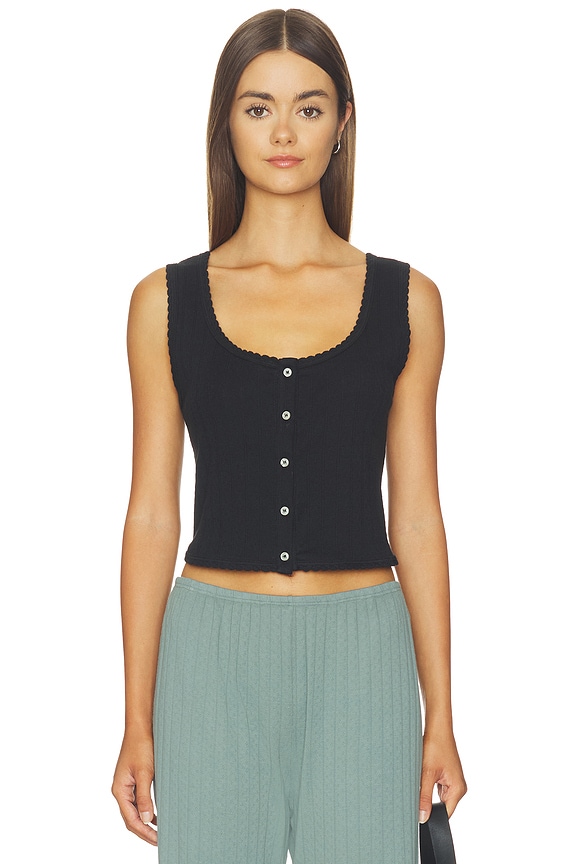 view 1 of 5 Pointelle Button Down Tank in Black