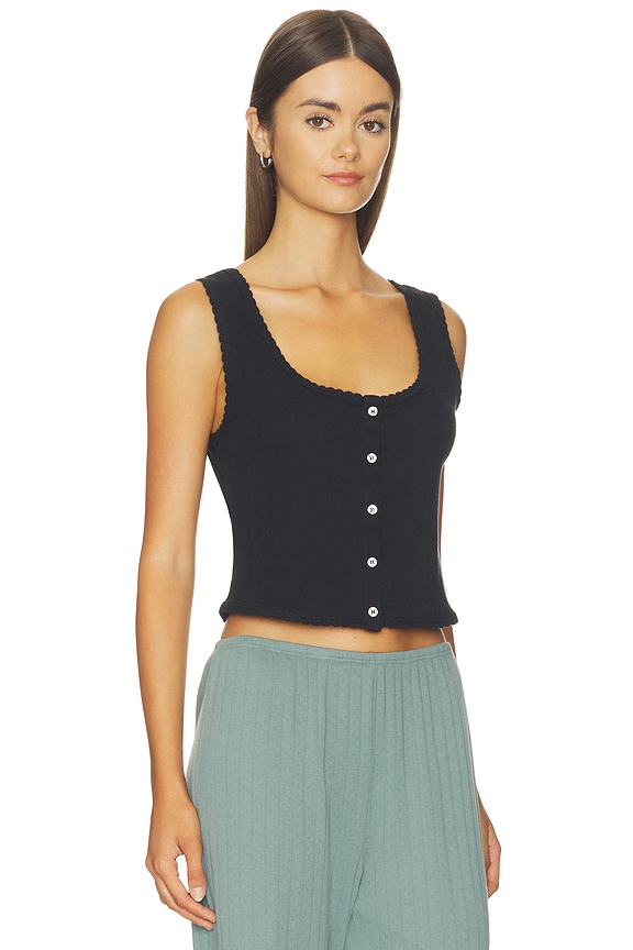 view 2 of 5 Pointelle Button Down Tank in Black
