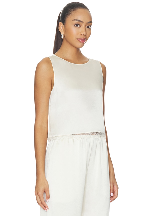 view 2 of 4 Barb Lace Crop Sleeveless Crew in Creme