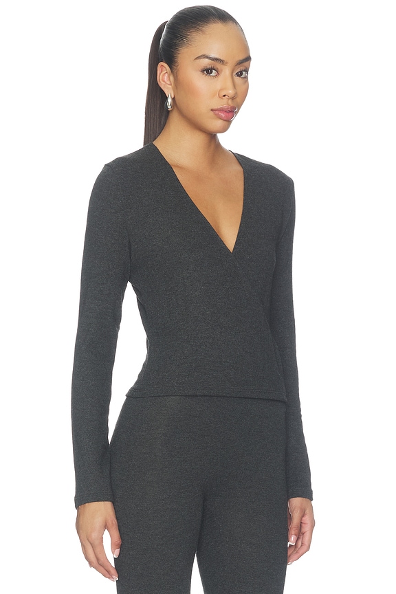 view 2 of 4 Lauren Crop Wrap Top in Charcoal