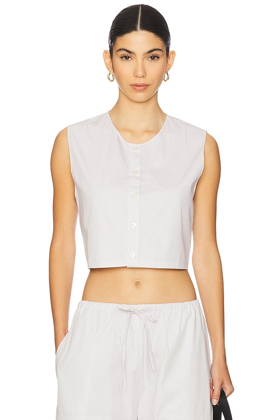 view 1 of 5 Yoshi Crewneck Vest Top in Parchment & Khaki Stripe