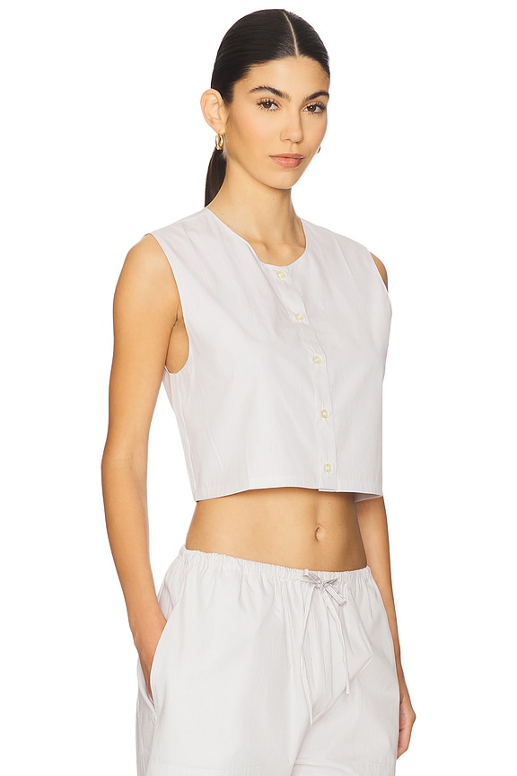 view 2 of 5 Yoshi Crewneck Vest Top in Parchment & Khaki Stripe