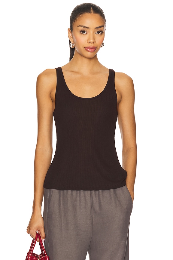 view 2 of 5 Rozzi Scoop Neck Tank in Chocolate