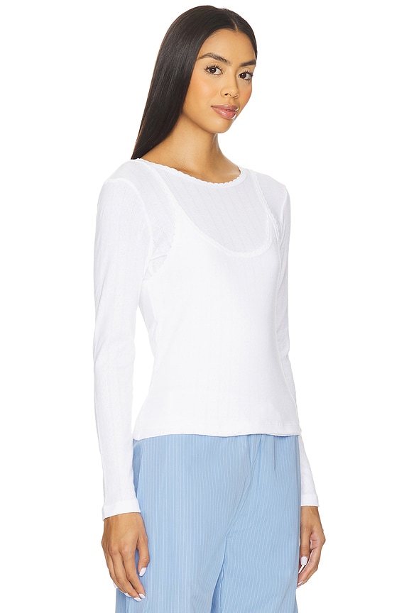 view 2 of 4 Pointelle Layered Long Sleeve Top in White