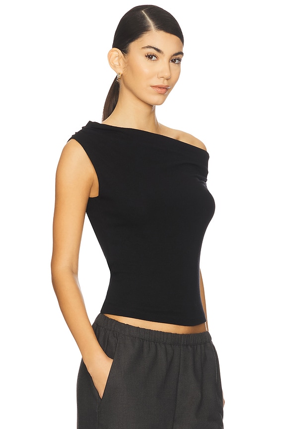 view 2 of 4 Lauren Ruched Asymmetrical Shoulder Top in Black