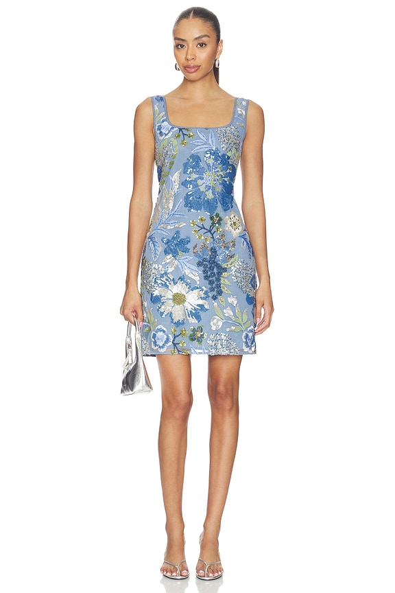 view 1 of 4 ROBE SANS MANCHES BLUE SKY COTE D AZUR in Blue Sky Floral Sequins