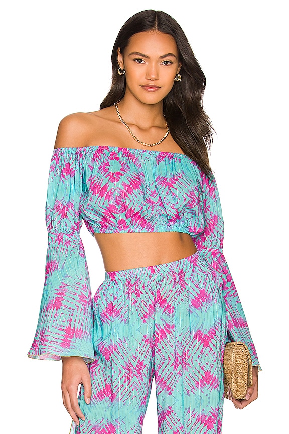 view 1 of 5 Off The Shoulder Flare Crop Top in Multicolor