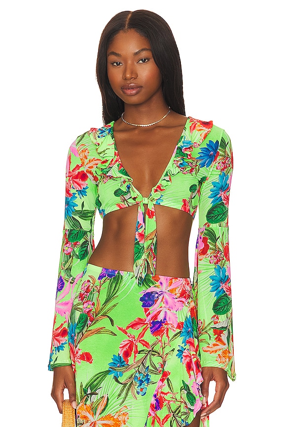 view 1 of 4 Bell Sleeve Crop Top in Luli Tropics
