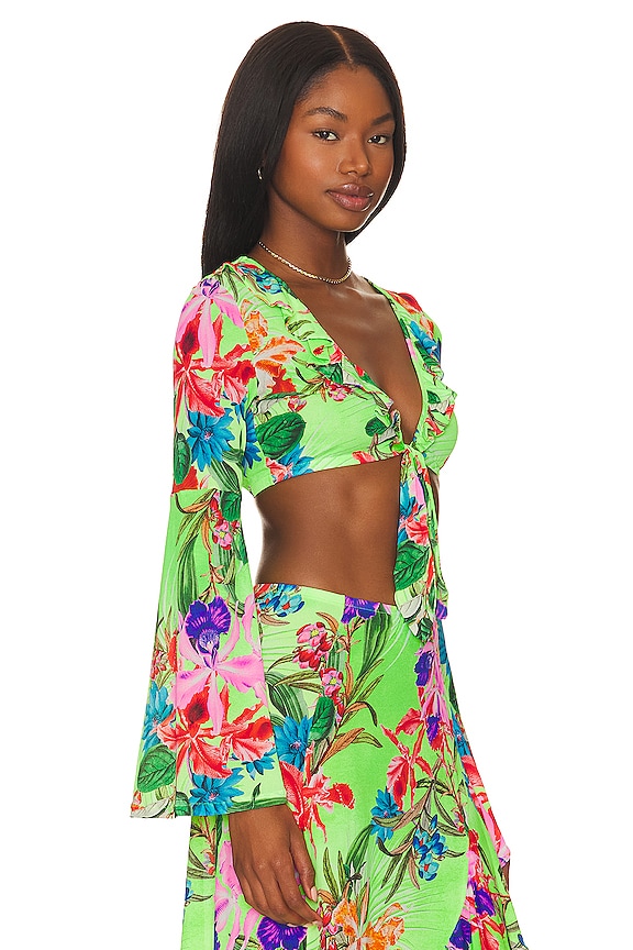 view 2 of 4 Bell Sleeve Crop Top in Luli Tropics