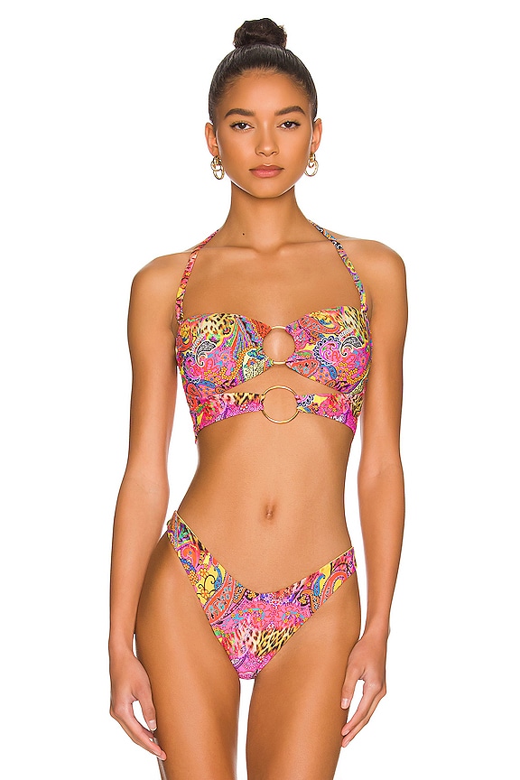 view 2 of 5 Double Loop Bandeau Crop Bikini top in Multicolor