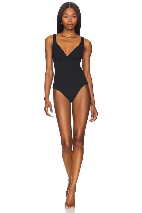 view 2 of 5 Underwire Plunge One Piece in Black