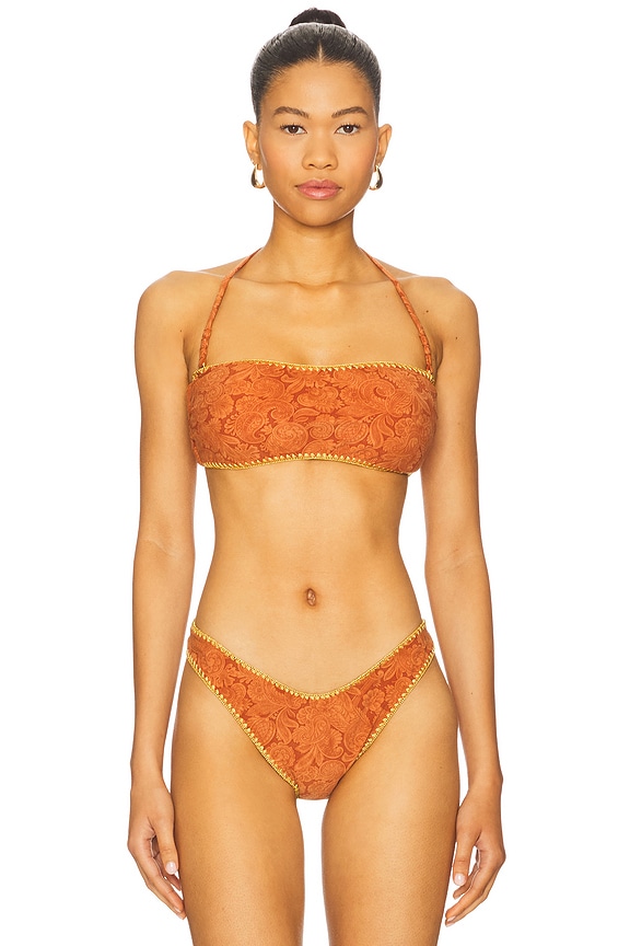 view 2 of 5 Luxe Stitch Free Form Removeable Bandeau Bikini Top in Brown