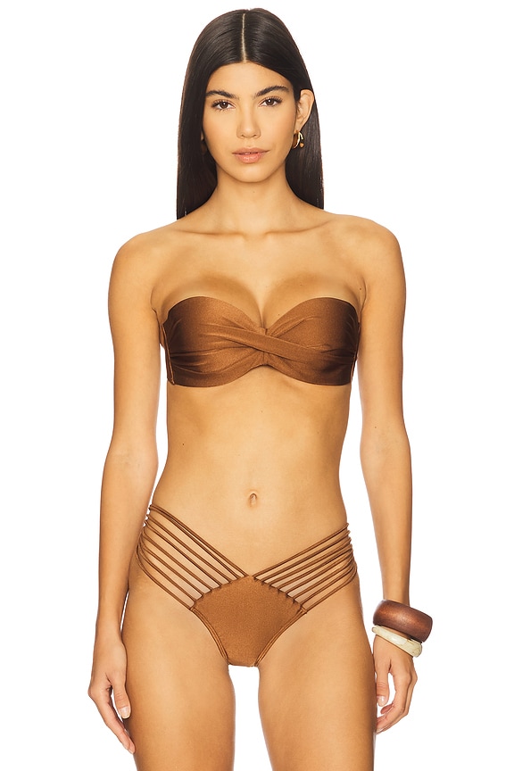 view 2 of 5 Underwire Push Up Bandeau Bikini Top in Brown