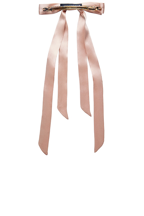 view 2 of 2 Long Tail Ribbon Long & Skinny Barrette in Silk Charmeuse Pale Peche