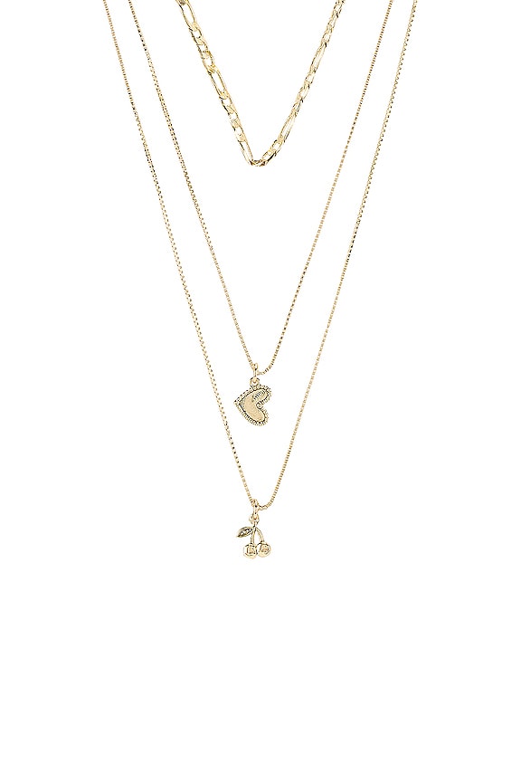 view 2 of 2 The Triple Cherry Heart Charm Necklace in Gold