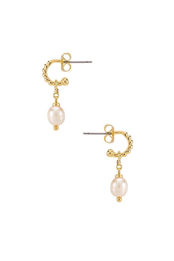 view 2 of 3 Beaded Pearl Huggies in Gold