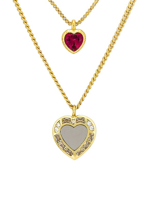 view 2 of 2 X For Love & Lemons Double Heart Charm Necklace in Gold