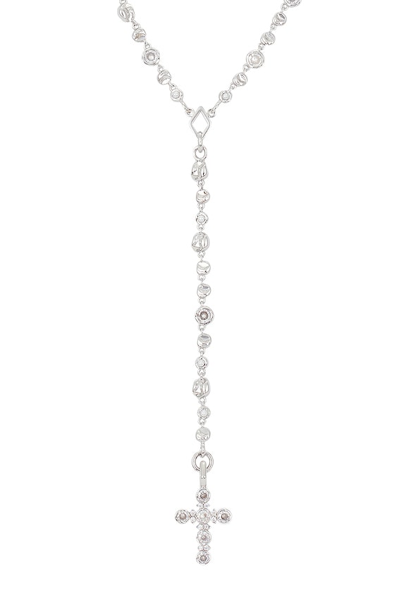 view 2 of 2 Rosette Cross Rosary Necklace in Silver