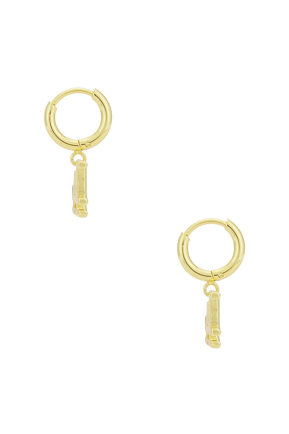 view 2 of 3 Mlb Dodgers Logo Charm Hoops in Gold