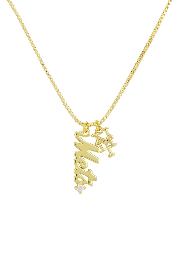 view 2 of 3 Mlb Layered Mets Charm Necklace in Gold
