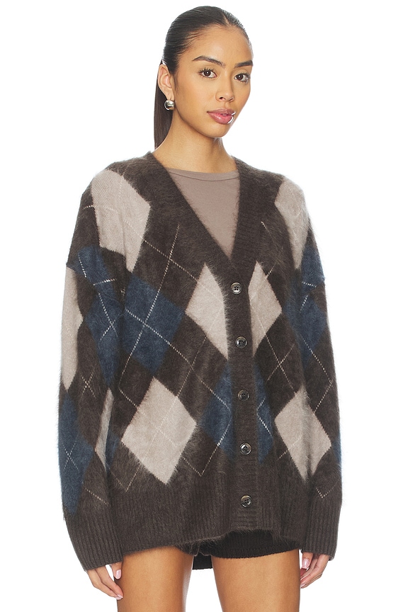 view 2 of 4 Elaria Cardigan in Wood Night Fall & Sand Cream Argyle Brushed
