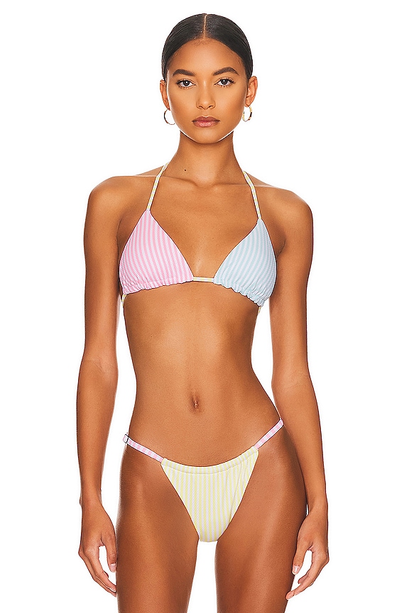 view 1 of 5 Balmy Reversible Bikini Top in Pastel Stripes