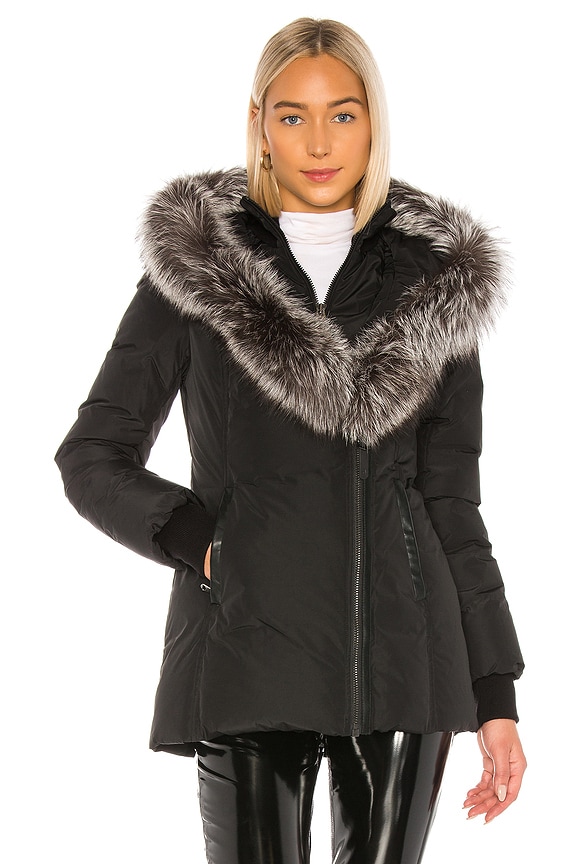 view 2 of 5 Adali Jacket With Fox Fur Collar in Black With Silver Fox Fur