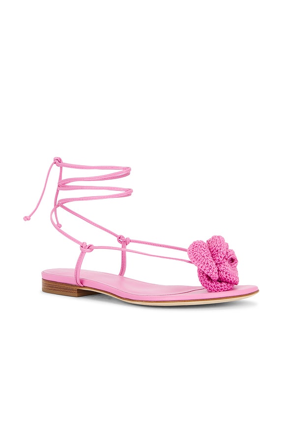 view 2 of 5 Crochet Flower Flat Sandal in Pink