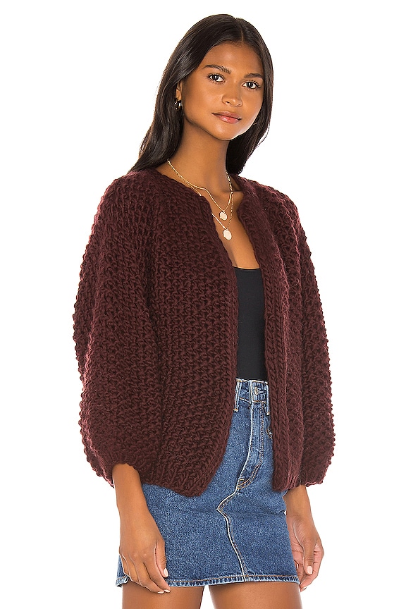 view 2 of 4 Pearl Pattern Big Cardigan in Dark Wine