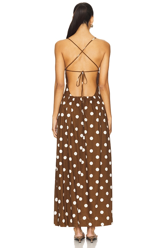 MAJORELLE Dot Maxi Dress in Brown & Ivory Dot
