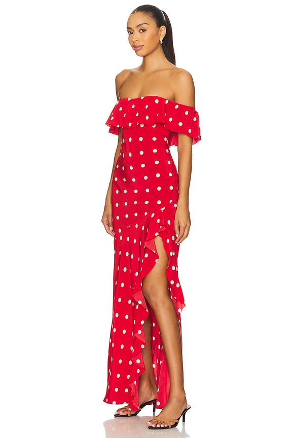 view 2 of 3 Deanna Gown in Cherry Red Polka Dot